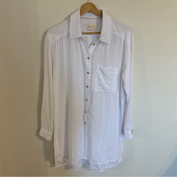 NEW Anthropologie Textured Button Down Tunic in White, Size M - Picture 6 of 15